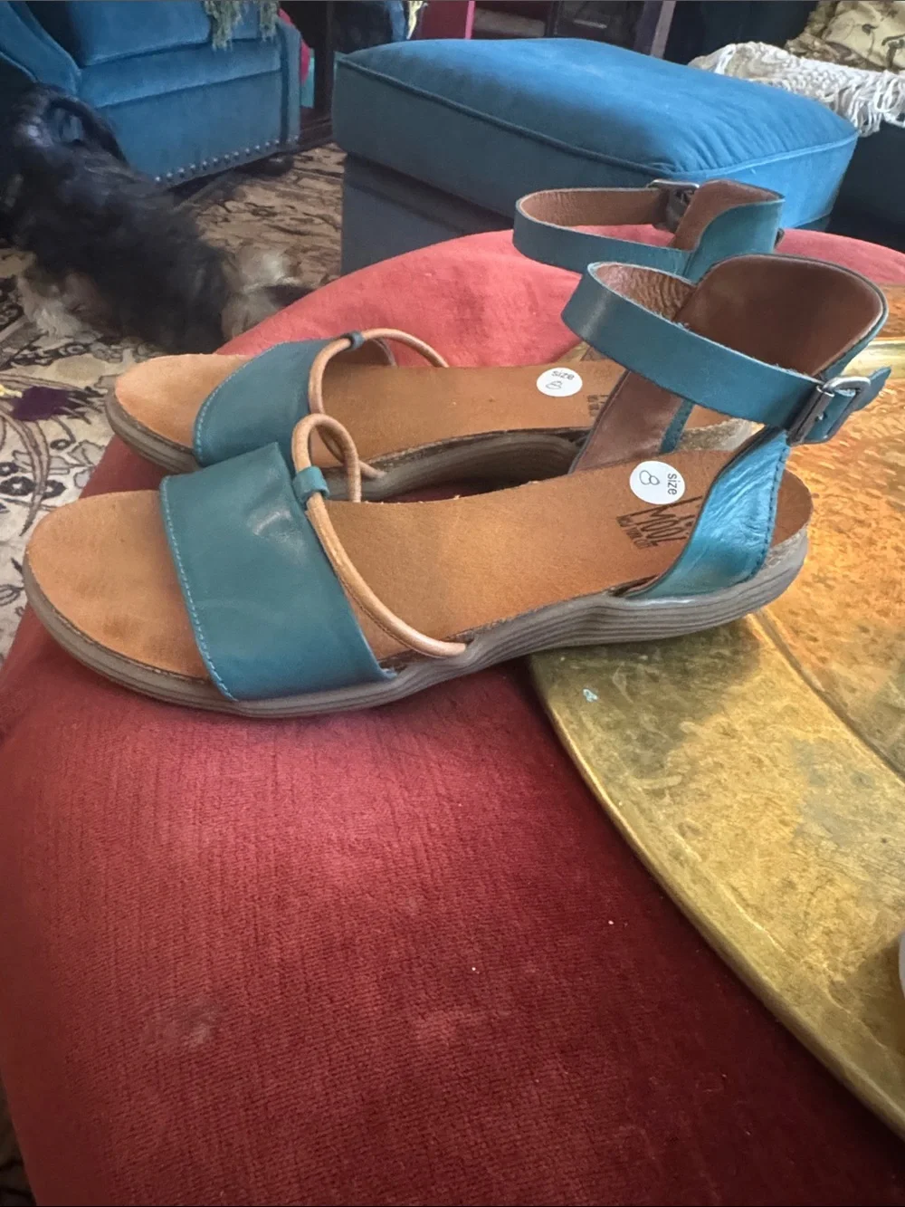 Miz Mooz Teal Leather Ankle-Strap Sandals